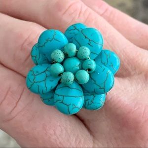 Turquoise adjustable flower ring